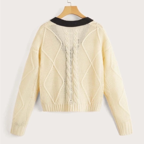 Cream Cable Knit Cardigan Sweater - Picture 2 of 6